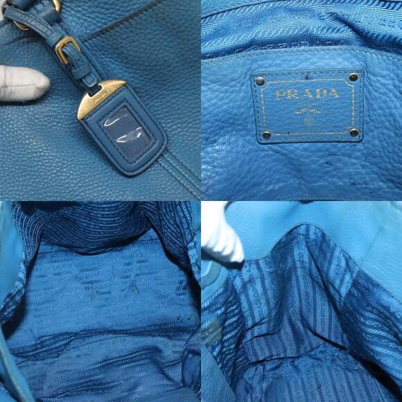 PRADA Tote Bag Leather Blue Gold - Picture 11 of 13
